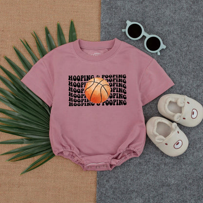 Hooping & Pooping Baby Bodysuit Funny Basketball Gameday Romper for Baby Shower Gift or Sports Fan Unique Outfit