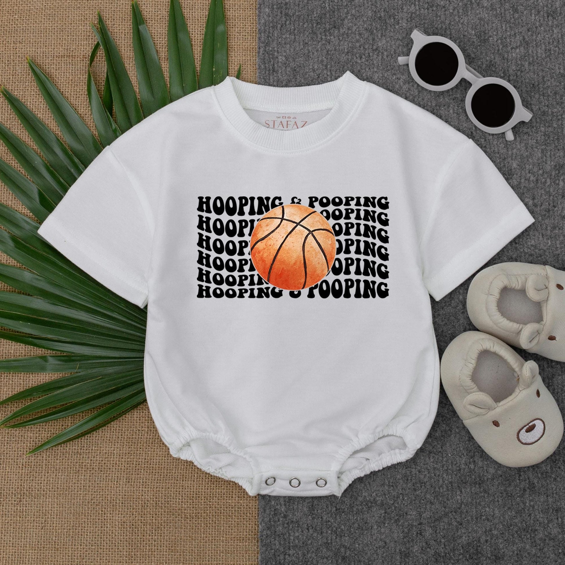 Hooping & Pooping Baby Bodysuit Funny Basketball Gameday Romper for Baby Shower Gift or Sports Fan Unique Outfit