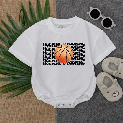 Hooping & Pooping Baby Bodysuit Funny Basketball Gameday Romper for Baby Shower Gift or Sports Fan Unique Outfit