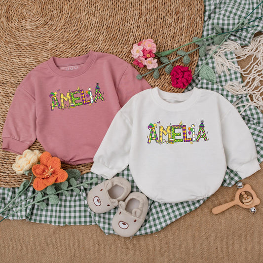 Cute Mardi Gras Bubble Romper for Baby Girls Customizable with Festive Designs and Colors Perfect for Parties and Baby Shower Gifts