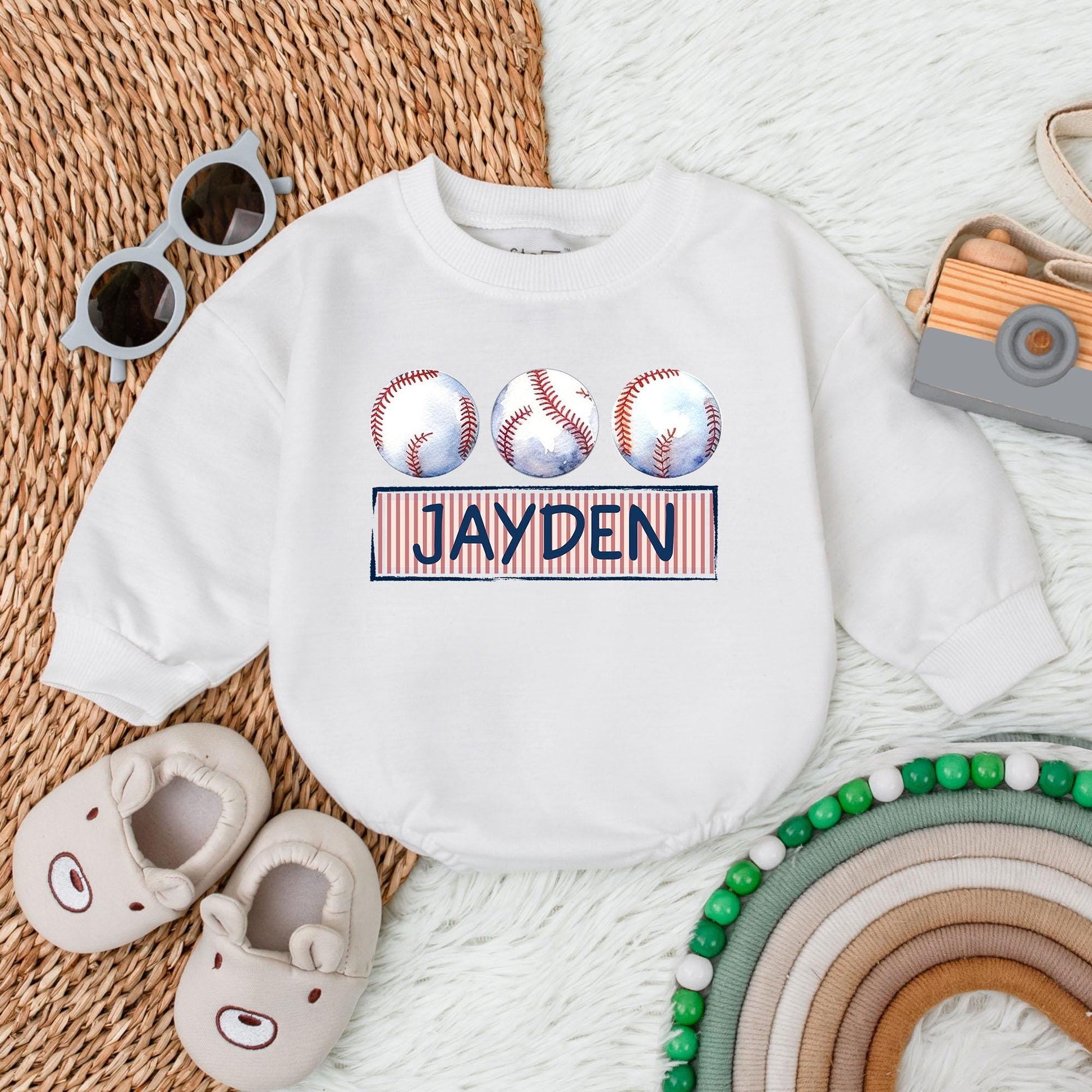 Custom Baseball Baby Romper Game Day Bodysuit Personalized Name for Little Slugger