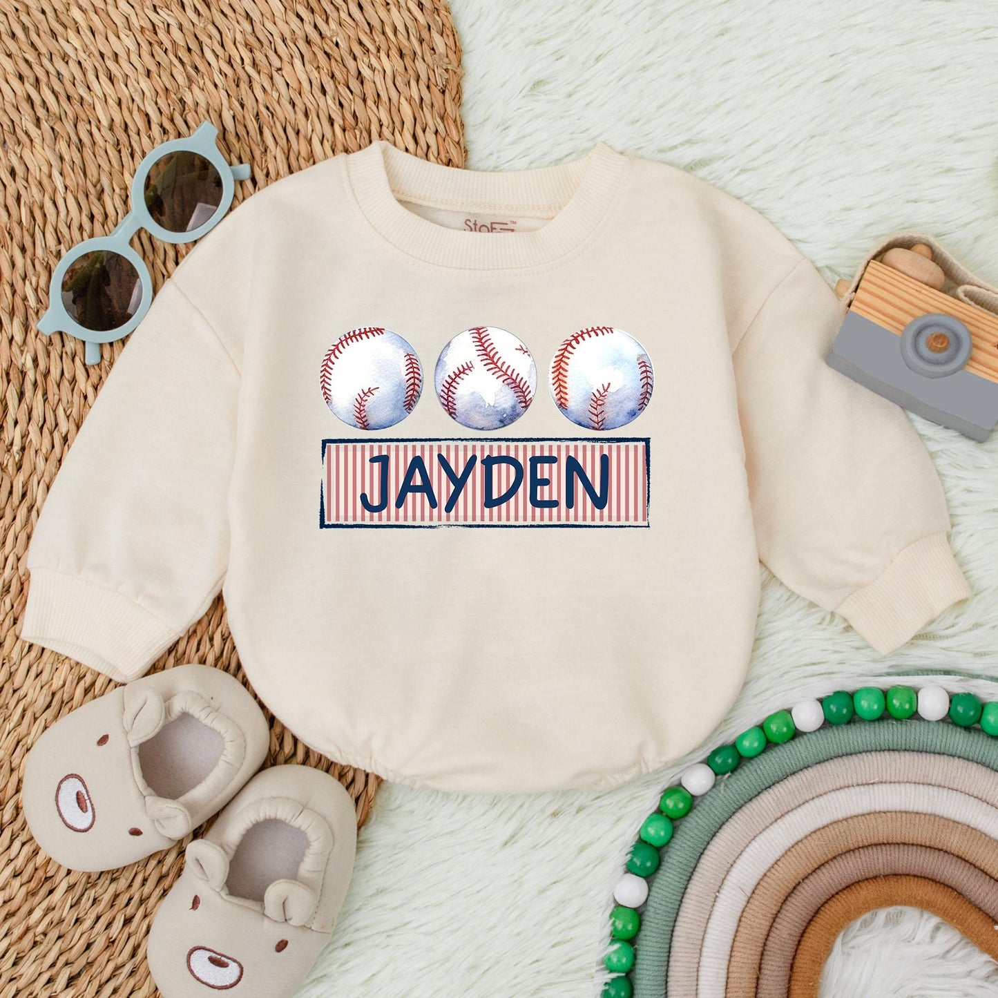 Custom Baseball Baby Romper Game Day Bodysuit Personalized Name for Little Slugger