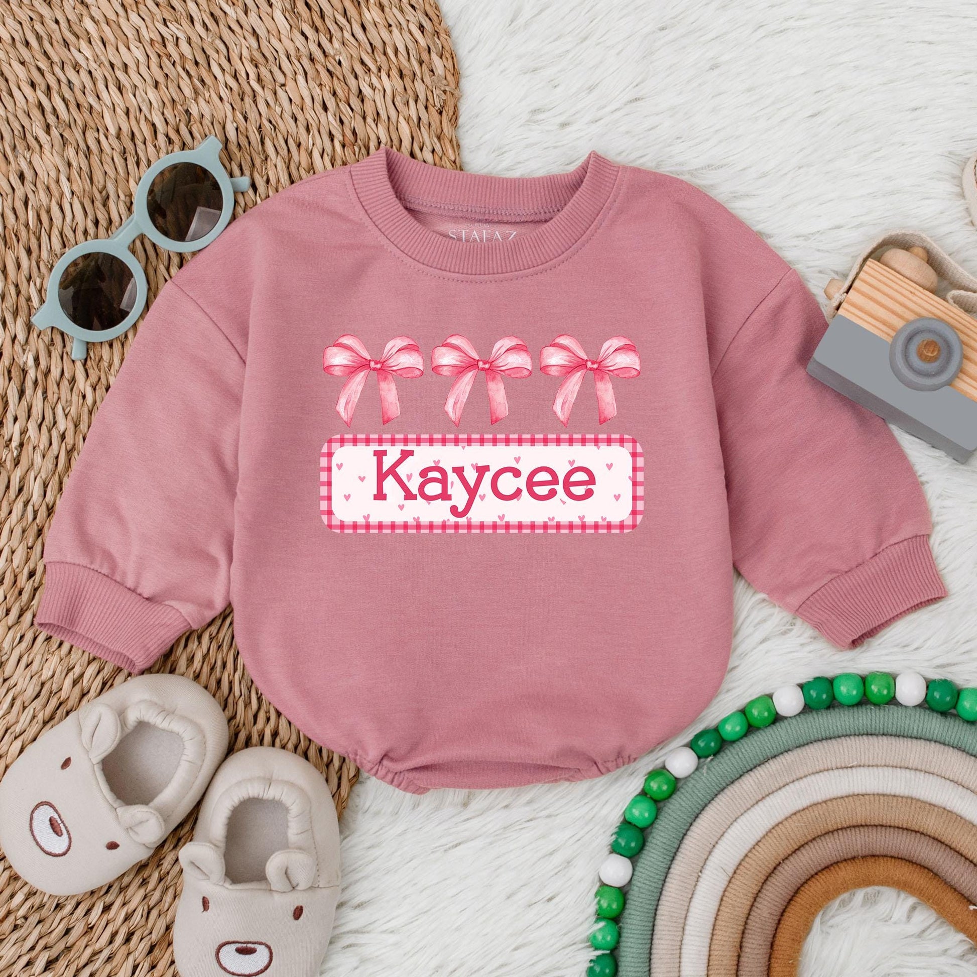 Custom Bow Name Baby Romper - Personalized Bubble Bodysuit for Baby Girl's Birthday or Christmas Gift - Soft & Comfy