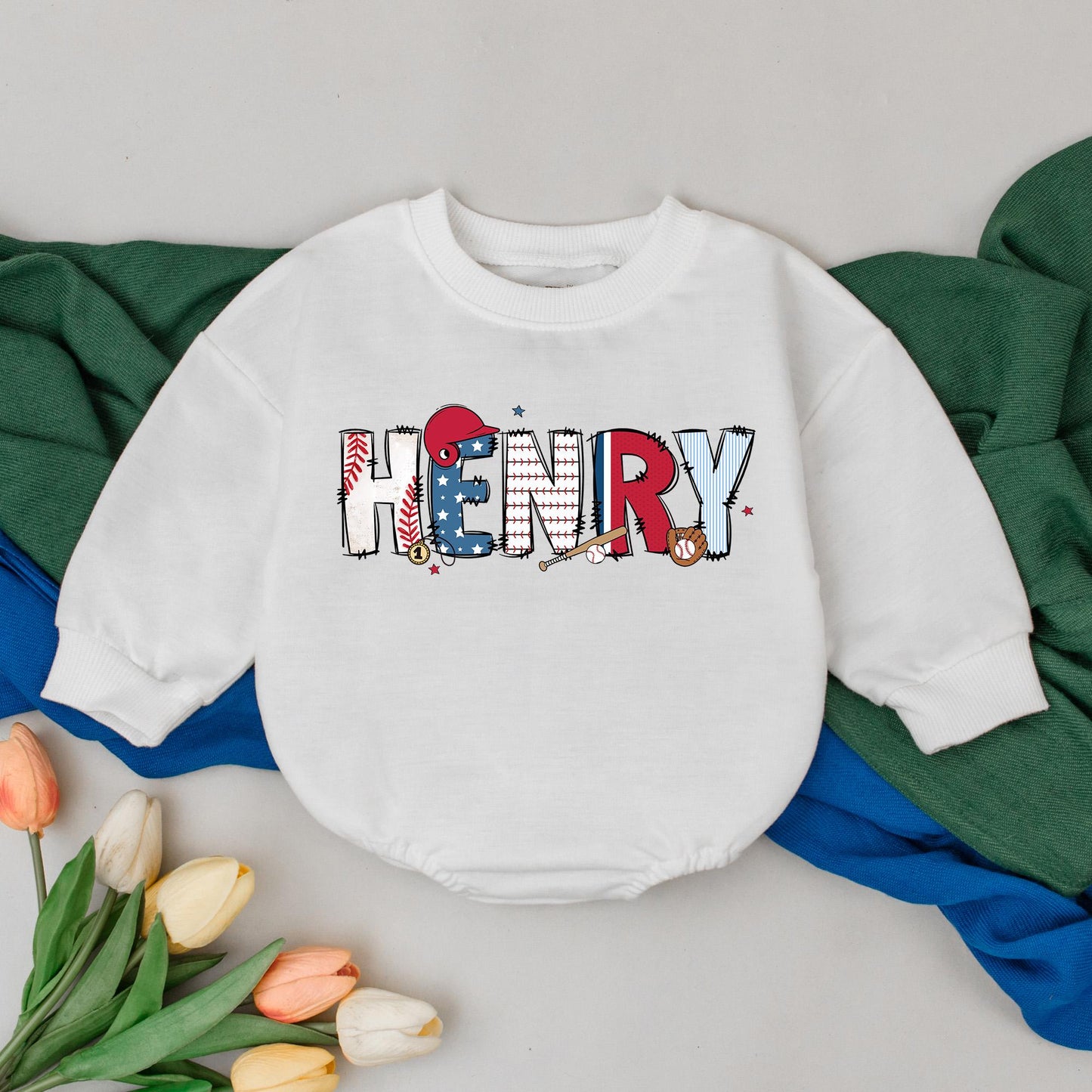 Personalized Name Baseball Bubble Romper for Baby Boys Game Day Season Bodysuit Outfit Newborn Shower Gift First Birthday Celebration