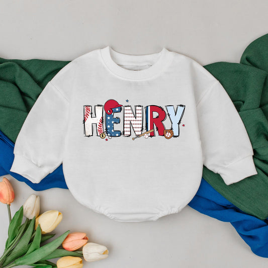 Personalized Name Baseball Bubble Romper for Baby Boys Game Day Season Bodysuit Outfit Newborn Shower Gift First Birthday Celebration