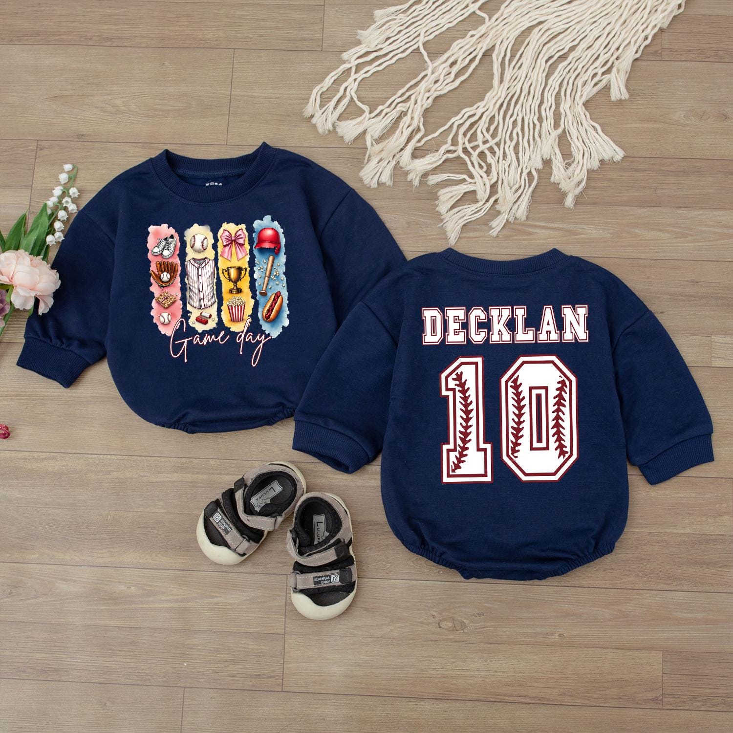 Custom Baseball Numbers Baby Romper Personalized Newborn Gift Bodysuit First Birthday Outfit
