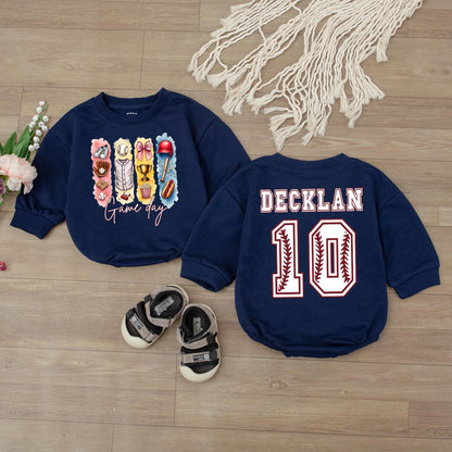 Custom Baseball Numbers Baby Romper Personalized Newborn Gift Bodysuit First Birthday Outfit