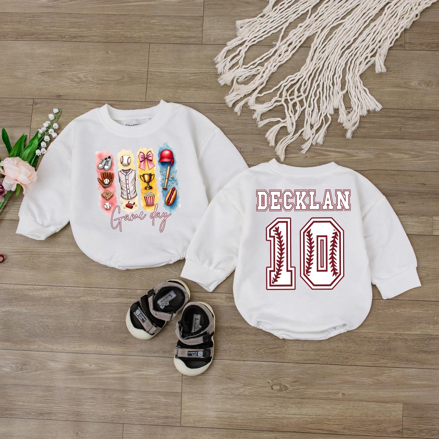 Custom Baseball Numbers Baby Romper Personalized Newborn Gift Bodysuit First Birthday Outfit