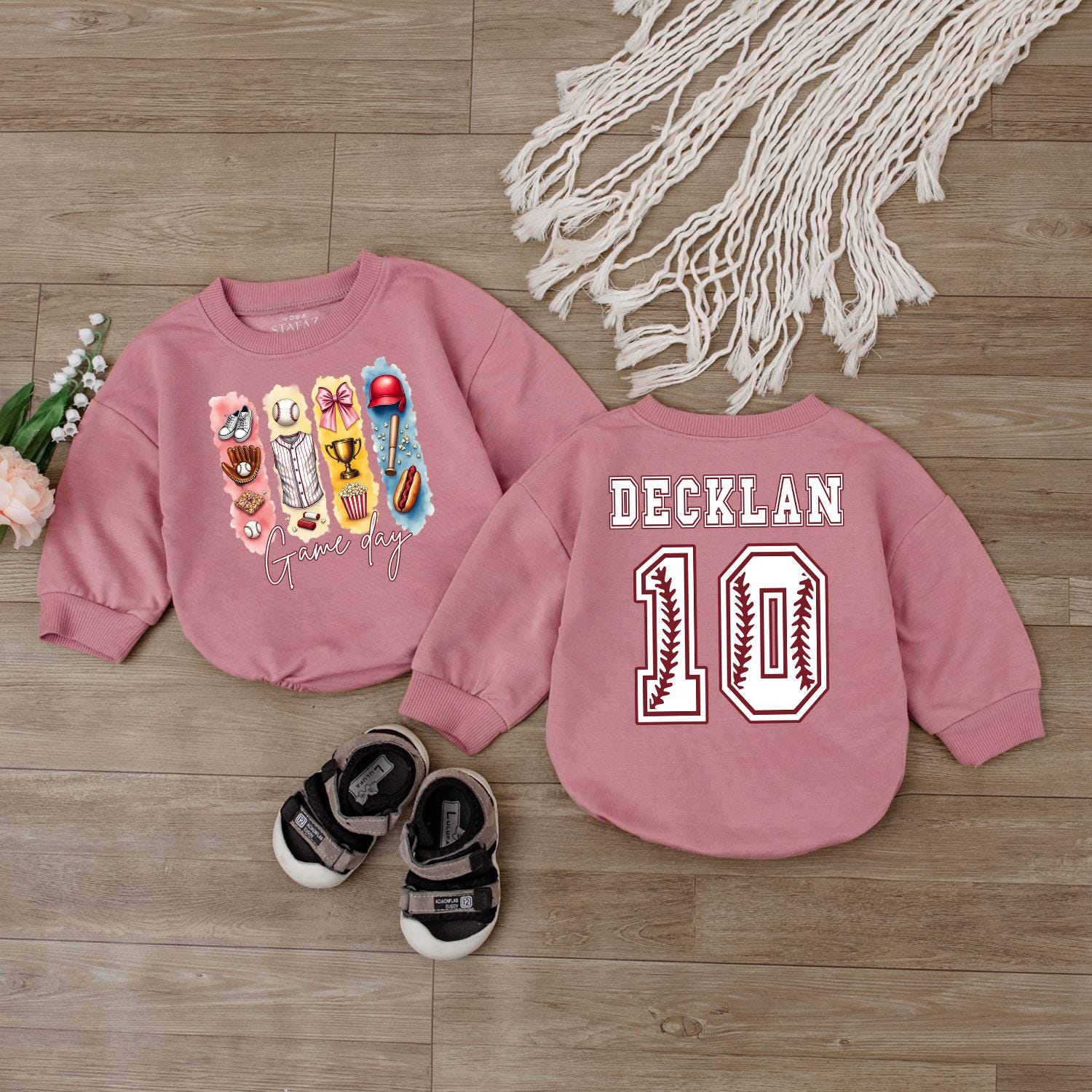 Custom Baseball Numbers Baby Romper Personalized Newborn Gift Bodysuit First Birthday Outfit