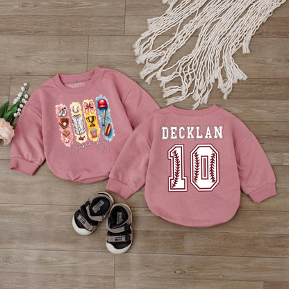 Custom Baseball Numbers Baby Romper Personalized Newborn Gift Bodysuit First Birthday Outfit