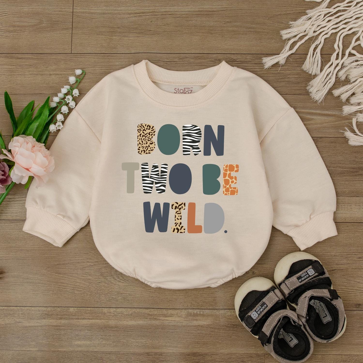 Born Two Be Wild Safari Birthday Romper for Girls Zoo Two Wild Outfit Toddler Baby Safari Party Clothes Second Birthday Celebration