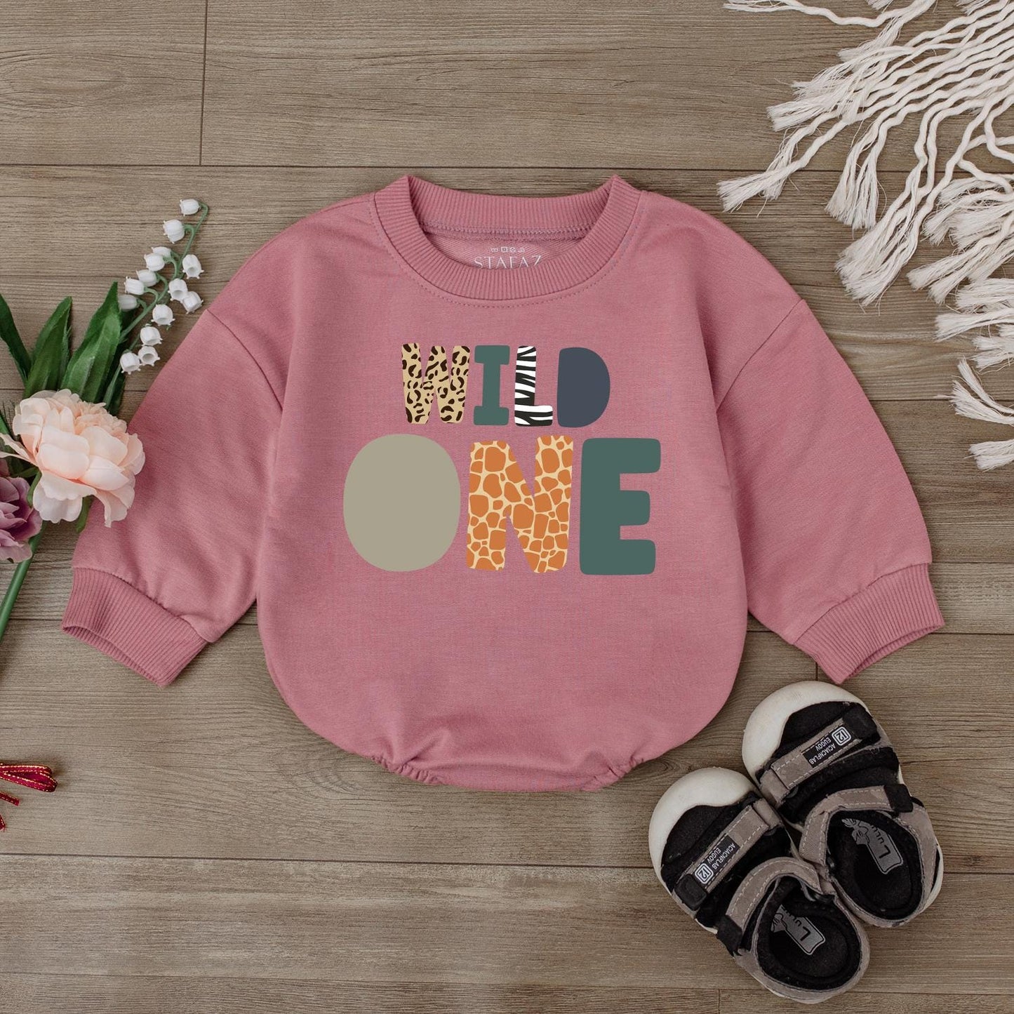 Safari Animal Baby Romper: Wild One Giraffe & Lion Birthday Bodysuit, Cute Baby Shower Gift, Girl's Birthday Outfit, Zoo Party