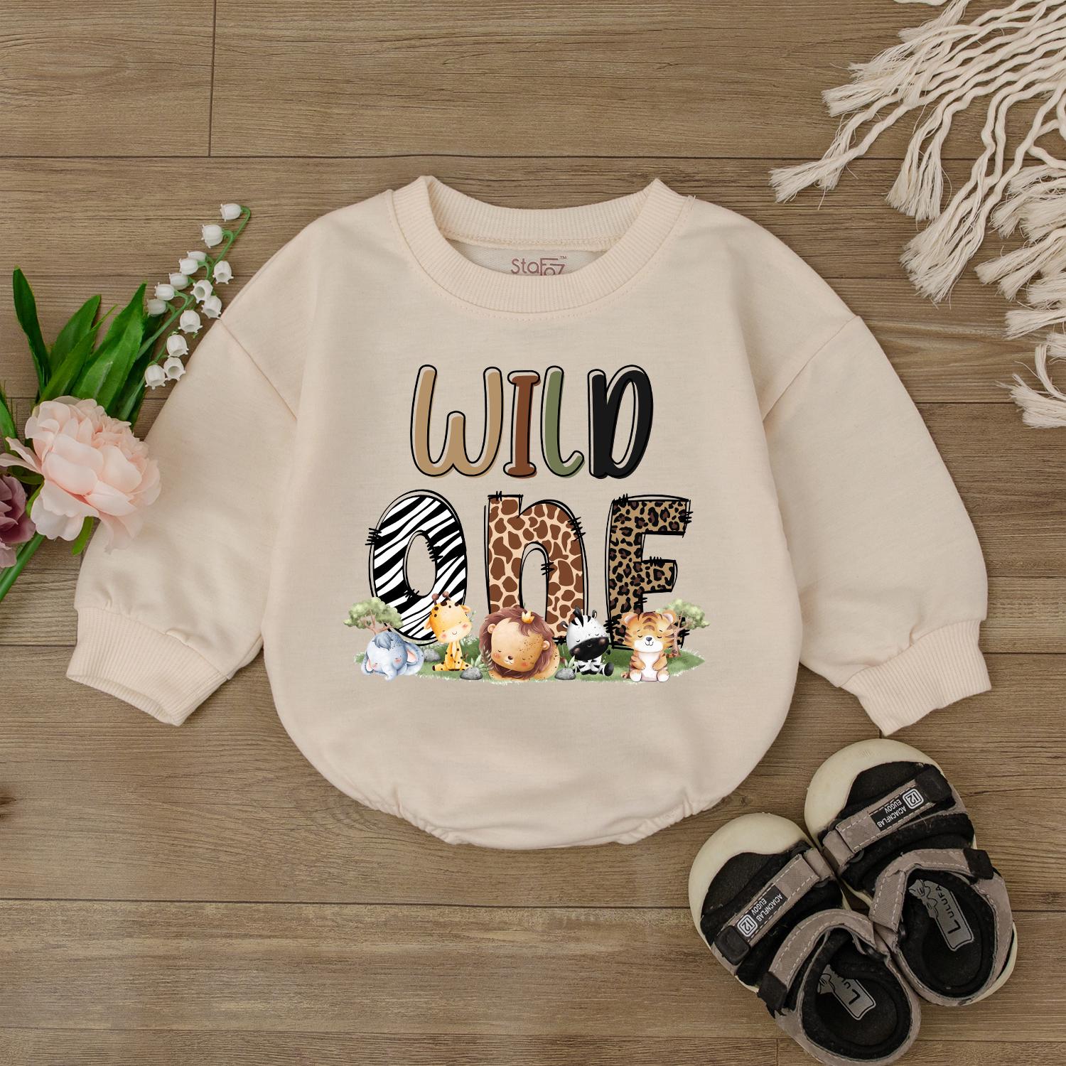 Cute Safari Animal Baby Romper Wild One Giraffe Lion Bodysuit Adorable Birthday Gift Outfit for Toddler Shower Present Natural Cotton Soft