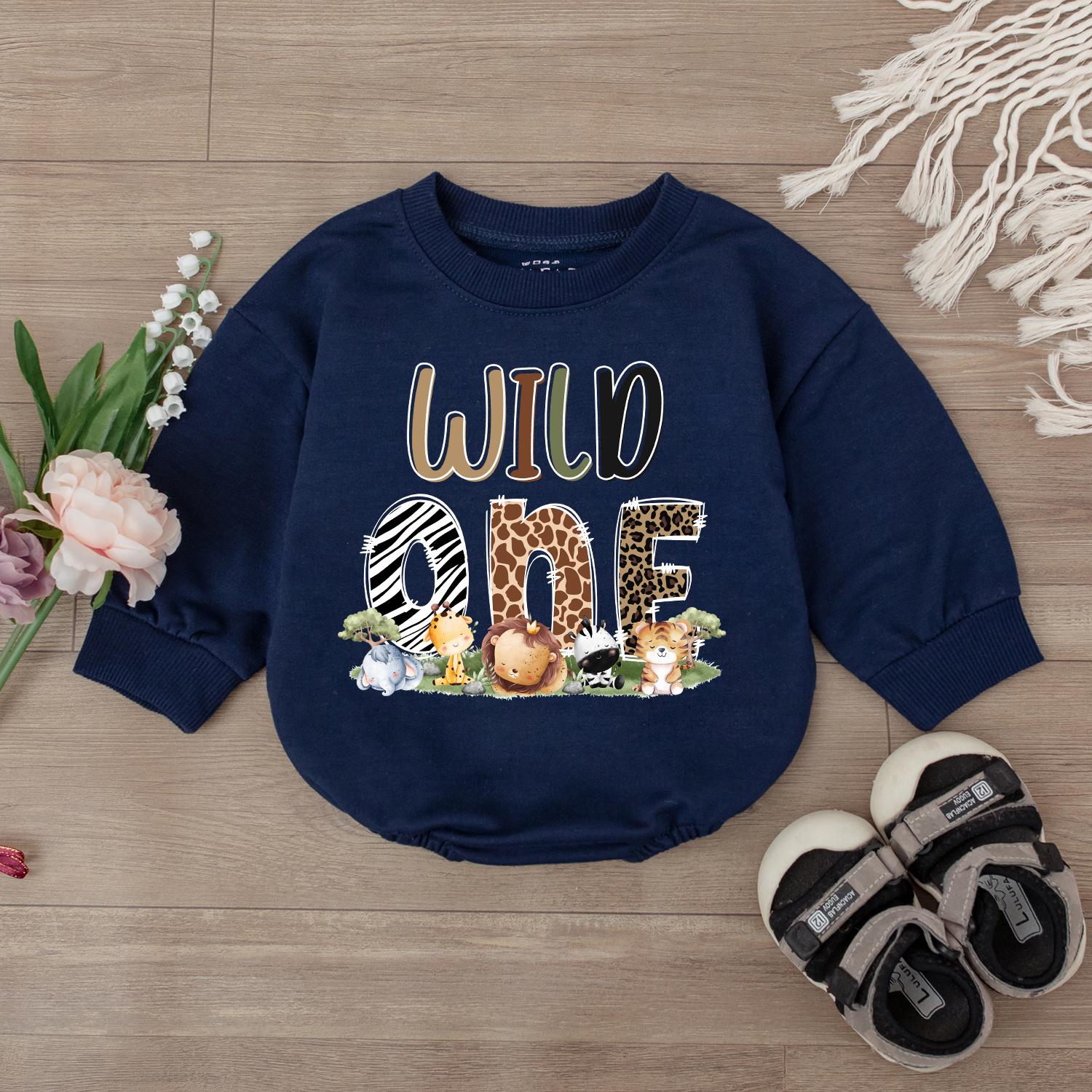 Cute Safari Animal Baby Romper Wild One Giraffe Lion Bodysuit Adorable Birthday Gift Outfit for Toddler Shower Present Natural Cotton Soft