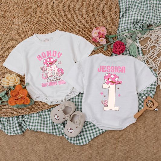 Custom Howdy I'm The Birthday Girl Romper My First Rodeo Cowgirl Birthday Outfit Baby Girl Western Celebration
