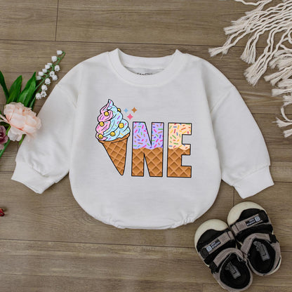 Sweet One Ice Cream Romper – Personalized 1st Birthday Baby Romper – Cute Ice Cream Birthday Outfit for Baby Girl – Perfect Baby Gift
