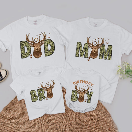 Personalized Deer Camo 1st Birthday Boy T-Shirt: Wild One Hunting Tee for Family Matching Outfits, Custom Name