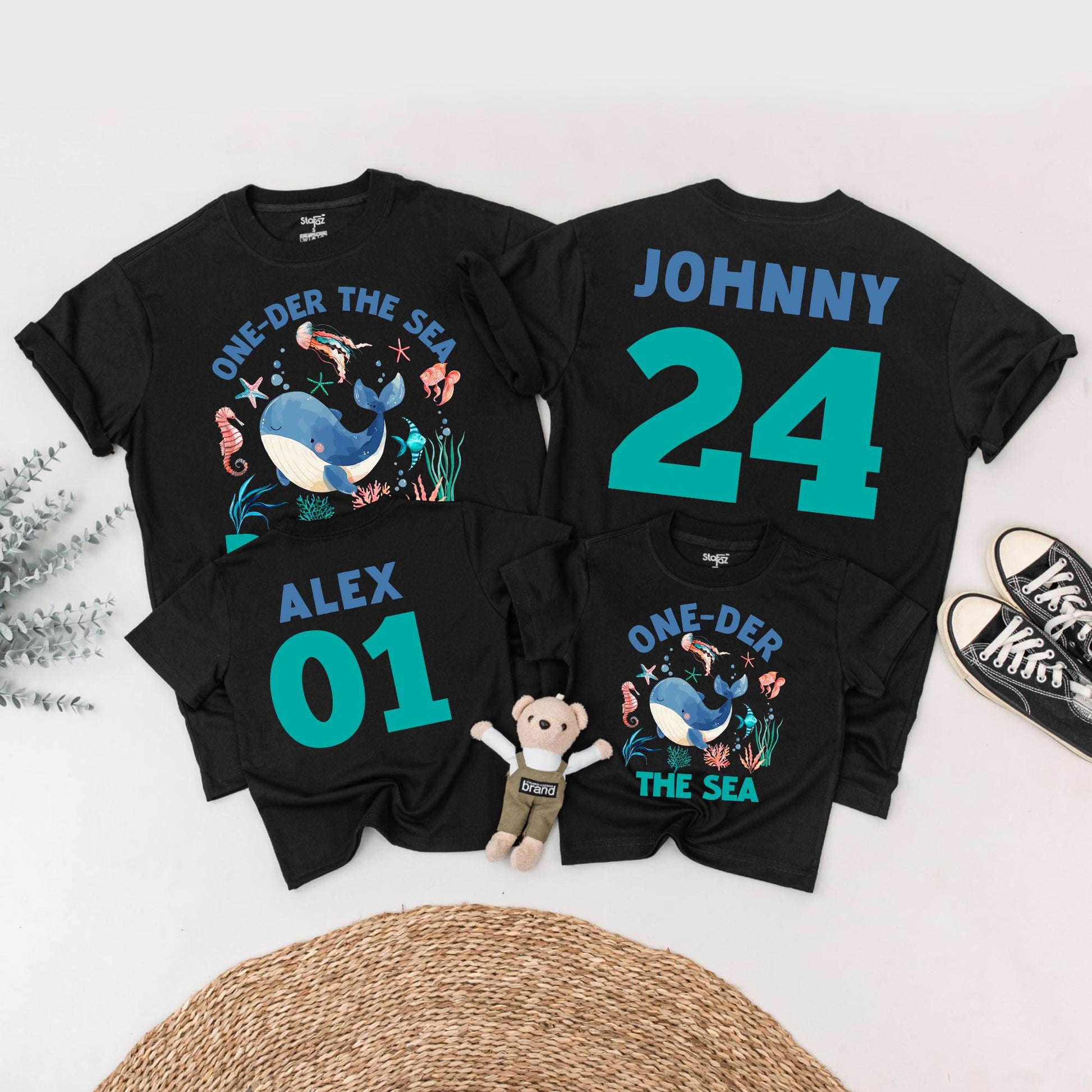 Oneder The Sea Boy 1st Birthday Shirt - Whale Ocean Animals Outfit