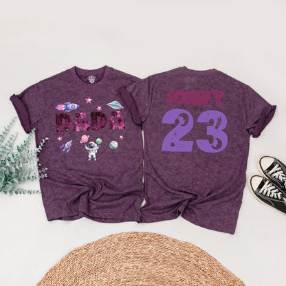 Personalized Space Birthday Family Matching T-Shirt, First Trip Around the Sun, Boy's 1st Birthday, Rocket & Planets, Custom Names Ages, Astronaut Tee