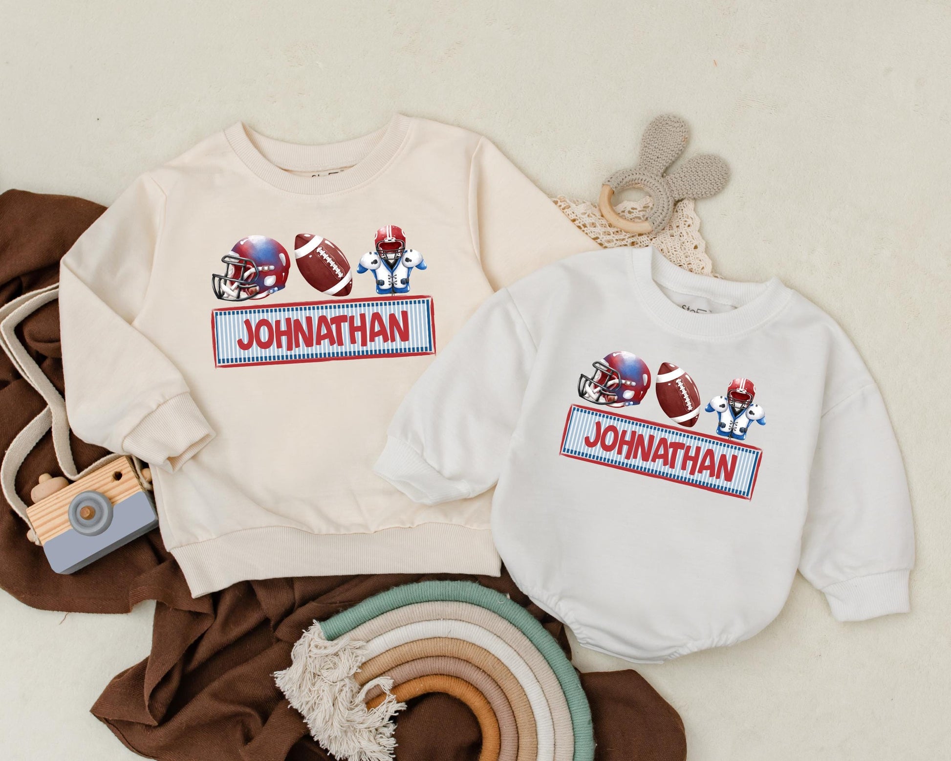 Personalized Kids Football Bubble Romper Game Day Outfit First Birthday Gift Sports Baby Clothes
