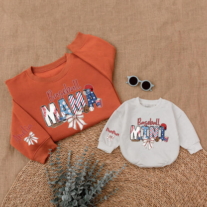 Baseball Mama and Mini Matching Sweatshirt Game Day Family Outfit Custom Name Comfort Baseball Season Gift