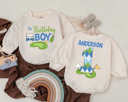 Hole in One Golf Theme First Birthday Romper for Baby Boy Cake Smash Outfit, adorable sports party clothes soft comfortable golf lover gift.