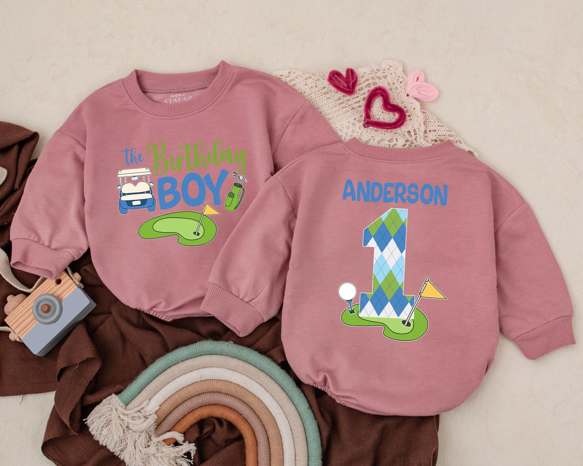 Hole in One Golf Theme First Birthday Romper for Baby Boy Cake Smash Outfit, adorable sports party clothes soft comfortable golf lover gift.