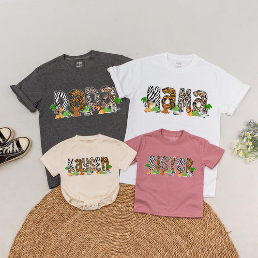 Personalized Wild One Safari 1st Birthday Family Matching Shirts, Zoo Animal Party Outfits, Custom Names for Baby Boy & Girl