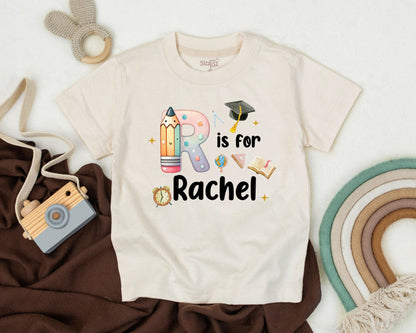 Cute Kindergarten Alphabet Shirt Personalized Name Custom First Day of School Outfit Back to School Kids