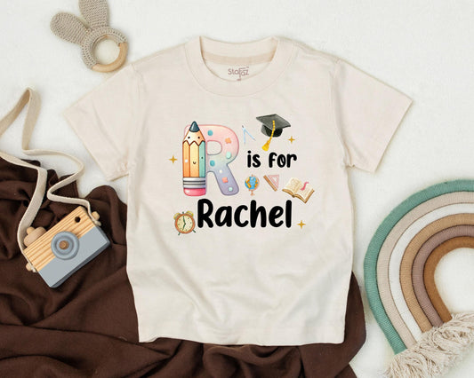Cute Kindergarten Alphabet Shirt Personalized Name Custom First Day of School Outfit Back to School Kids