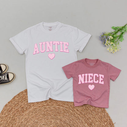 Personalized Auntie and Niece Matching T-Shirt Auntie's Bestie Gift for New Aunt Promoted to Auntie Mother's Day Soft Cotton Shirt