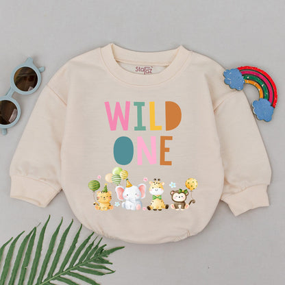 Wild One Birthday Romper Baby Boy Clothes Retro Safari Bubble 1st Birthday Party Animal Outfit First Birthday Gift Wild One Cake Smash Outfit 138