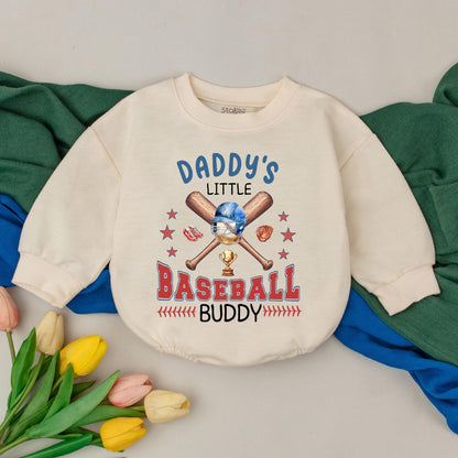 Daddy's Little Baseball Buddy Romper - Retro Game Day Baby Girl Outfit, Natural Bubble Romper, Gameday Season Kid Gift
