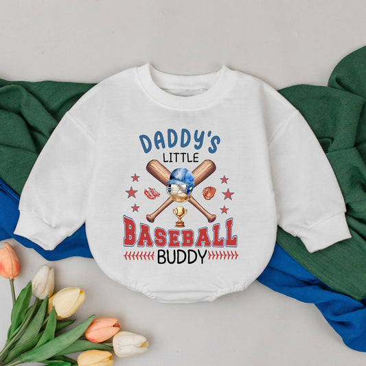 Daddy's Little Baseball Buddy Romper - Retro Game Day Baby Girl Outfit, Natural Bubble Romper, Gameday Season Kid Gift