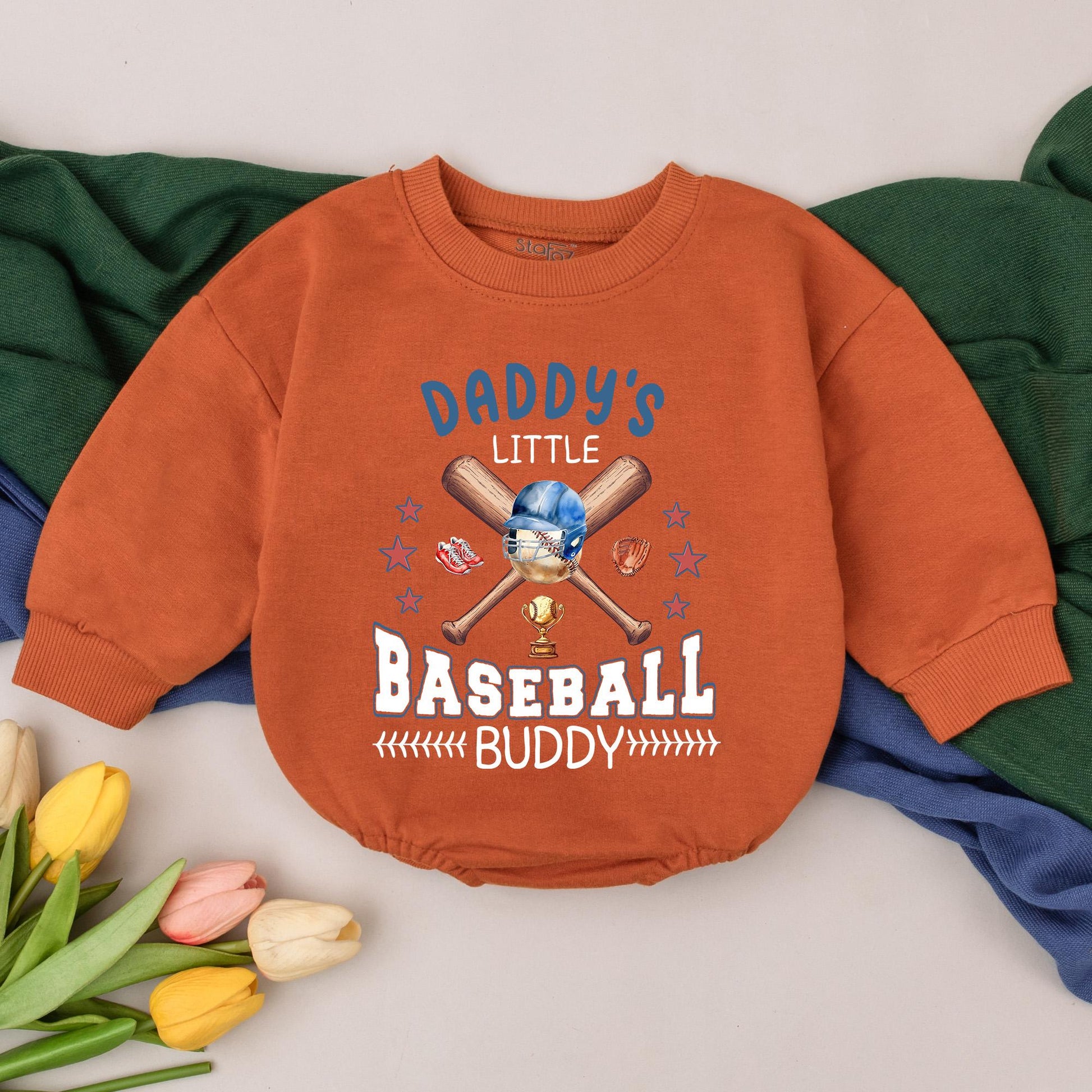 Daddy's Little Baseball Buddy Romper - Retro Game Day Baby Girl Outfit, Natural Bubble Romper, Gameday Season Kid Gift