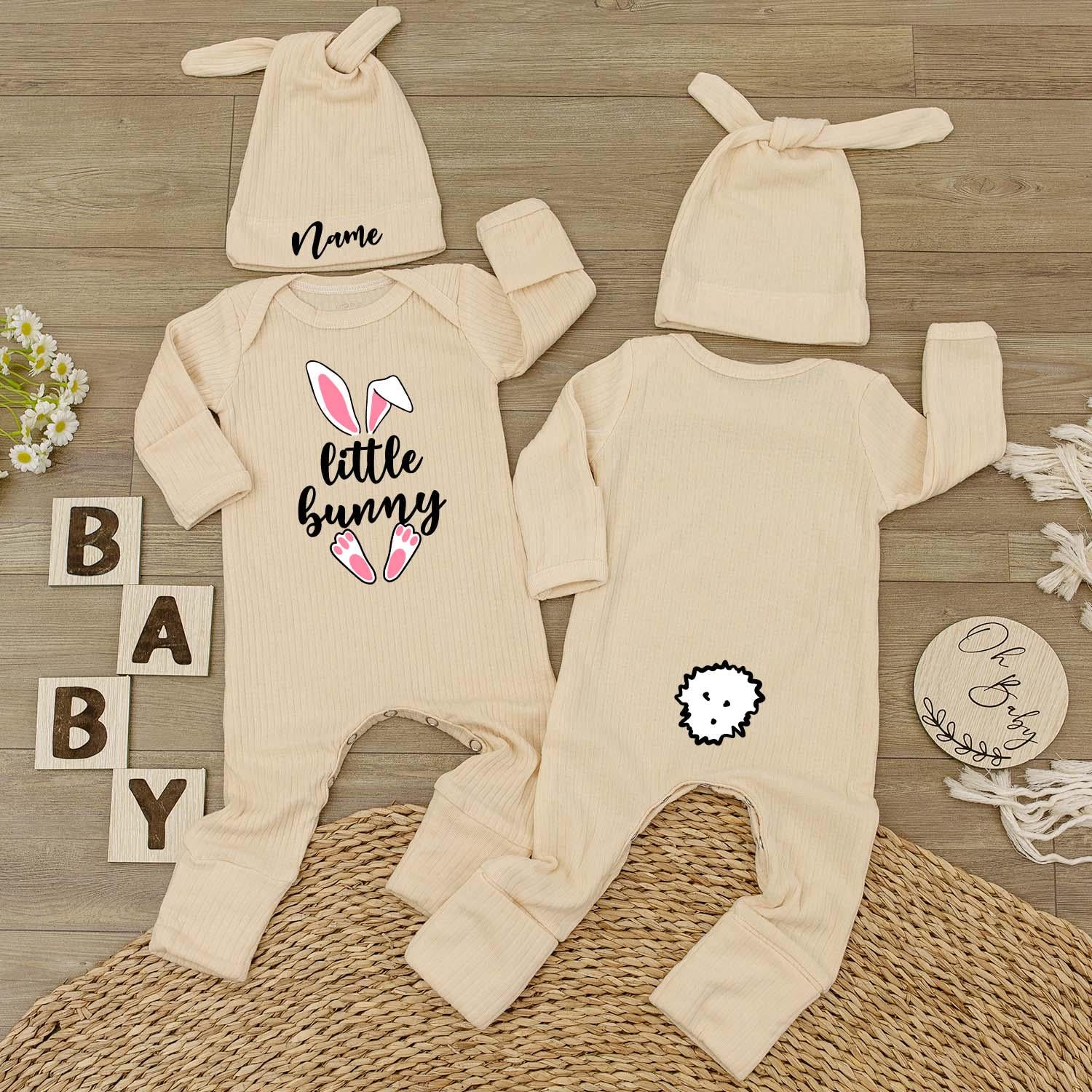 Little Bunny Easter Outfit Bodysuit and Hat Set Newborn Baby Clothes Cute Bunny Ears Design Honey Bunny Gift First Easter Day Going Home Outfit (138 chars)