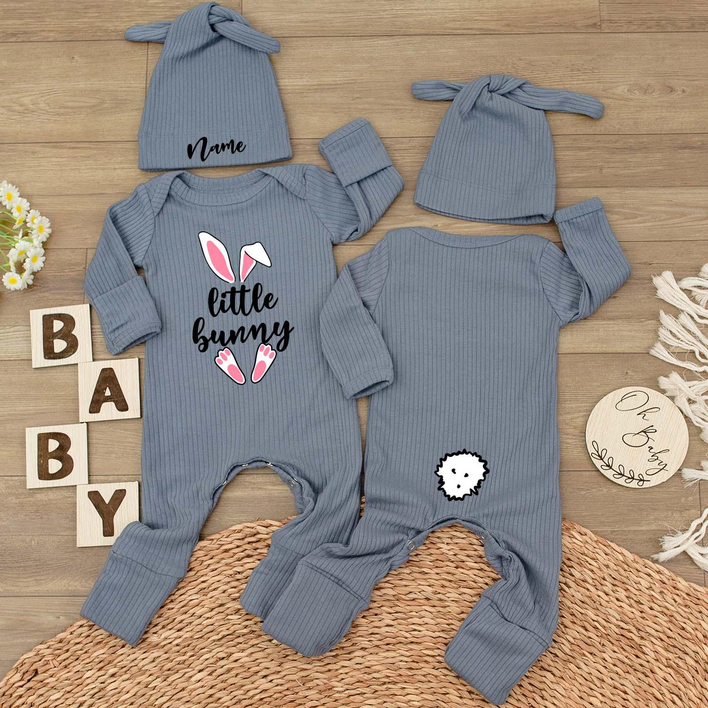 Little Bunny Easter Outfit Bodysuit and Hat Set Newborn Baby Clothes Cute Bunny Ears Design Honey Bunny Gift First Easter Day Going Home Outfit (138 chars)