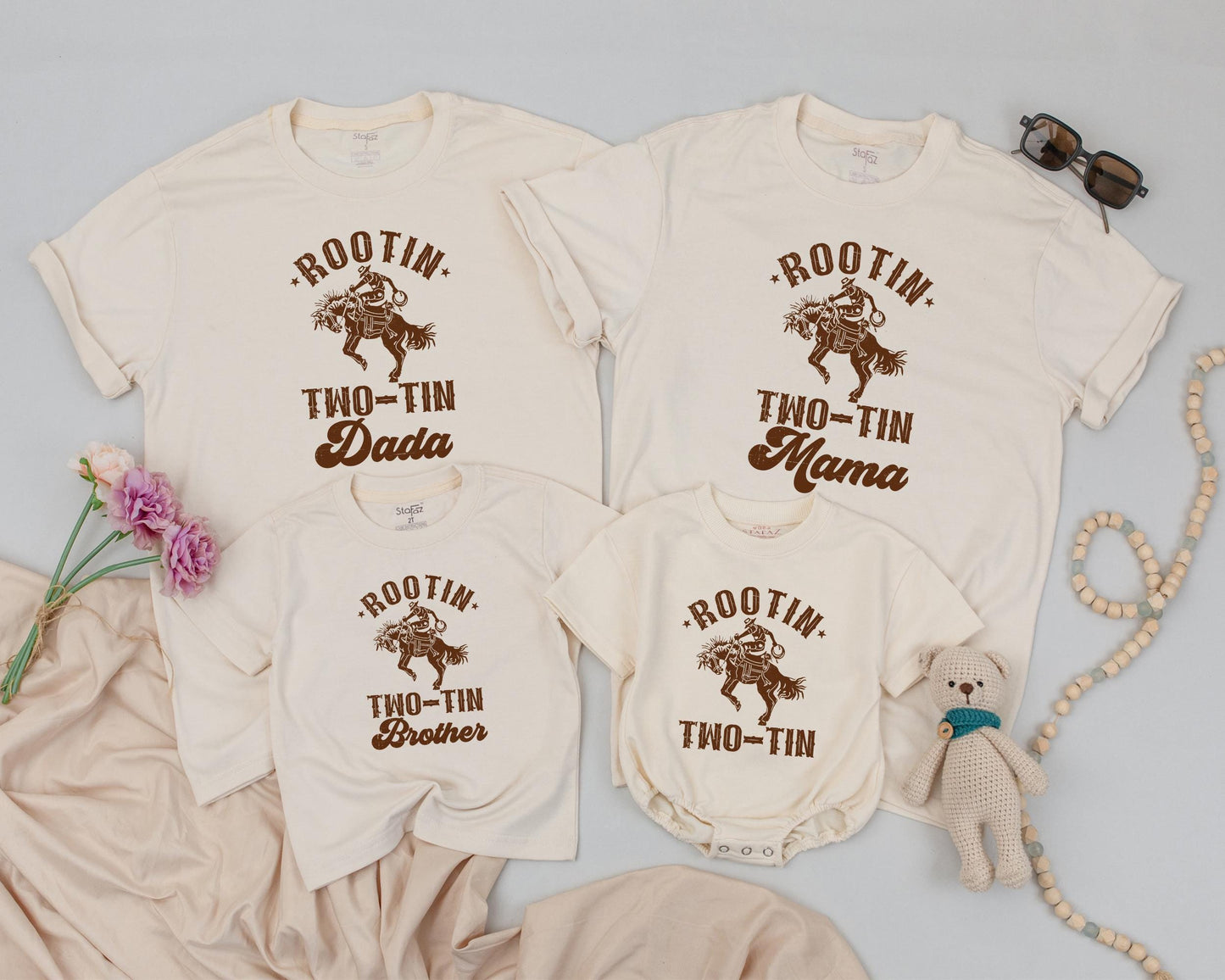 Matching Rootin Two-Tin Birthday Family Shirts, Western Rodeo Party Outfit, Cowboy Baby Boy, 1st Birthday Clothes, Daddy & Me