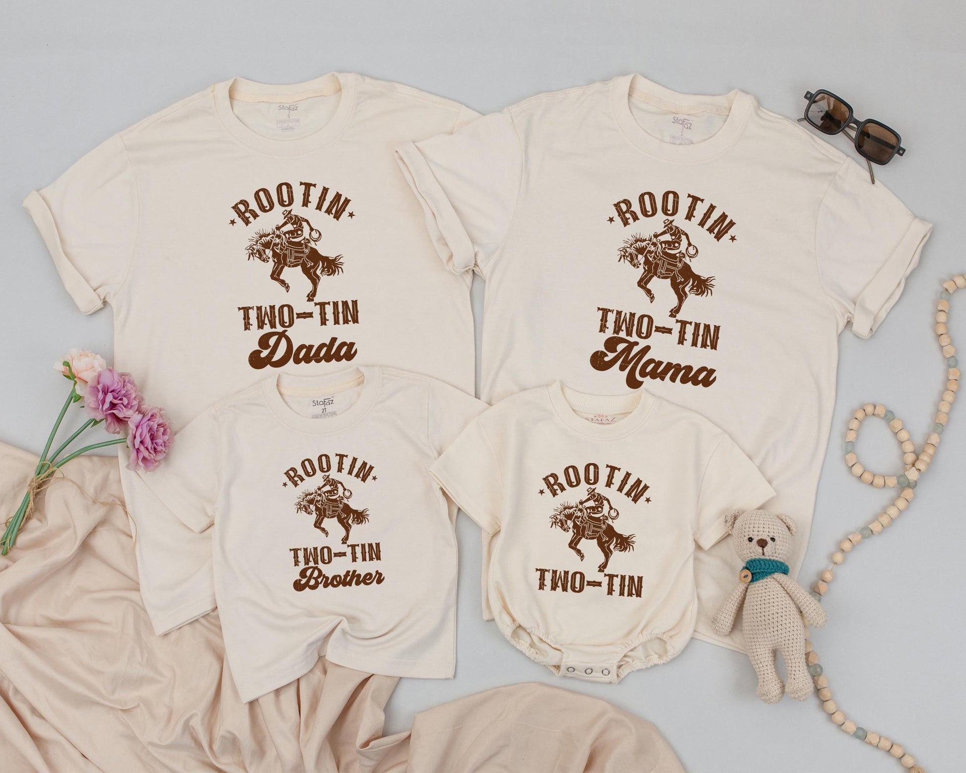 Matching Rootin Two-Tin Birthday Family Shirts, Western Rodeo Party Outfit, Cowboy Baby Boy, 1st Birthday Clothes, Daddy & Me