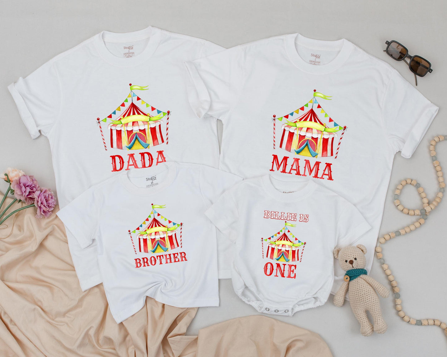 Circus Birthday Shirts Matching Family Outfits Baby's First Birthday Carnival Crew Brother Dada Mama