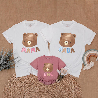 Beary First Birthday Matching Family Shirts, Mama, Dada, Bro, One Outfit, Baby Girl or Boy Birthday Bear Shirt, 1st Birthday Party Clothes, Cute Photo (138 chars)