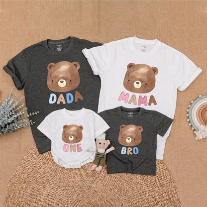 Beary First Birthday Matching Family Shirts, Mama, Dada, Bro, One Outfit, Baby Girl or Boy Birthday Bear Shirt, 1st Birthday Party Clothes, Cute Photo (138 chars)