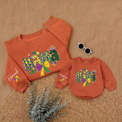 Personalized Mardi Gras Mama and Mini Sweatshirt Matching Family Sweaters Custom Mom Baby Gifts