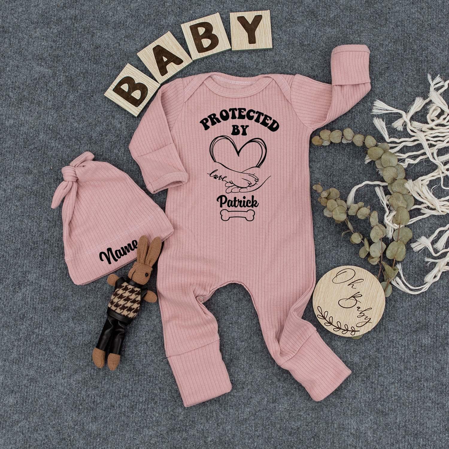 Protected By Dog Bodysuit Cute Baby Clothes Personalized Coming Soon Baby Shower Gift Newborn Outfit Boy Girl