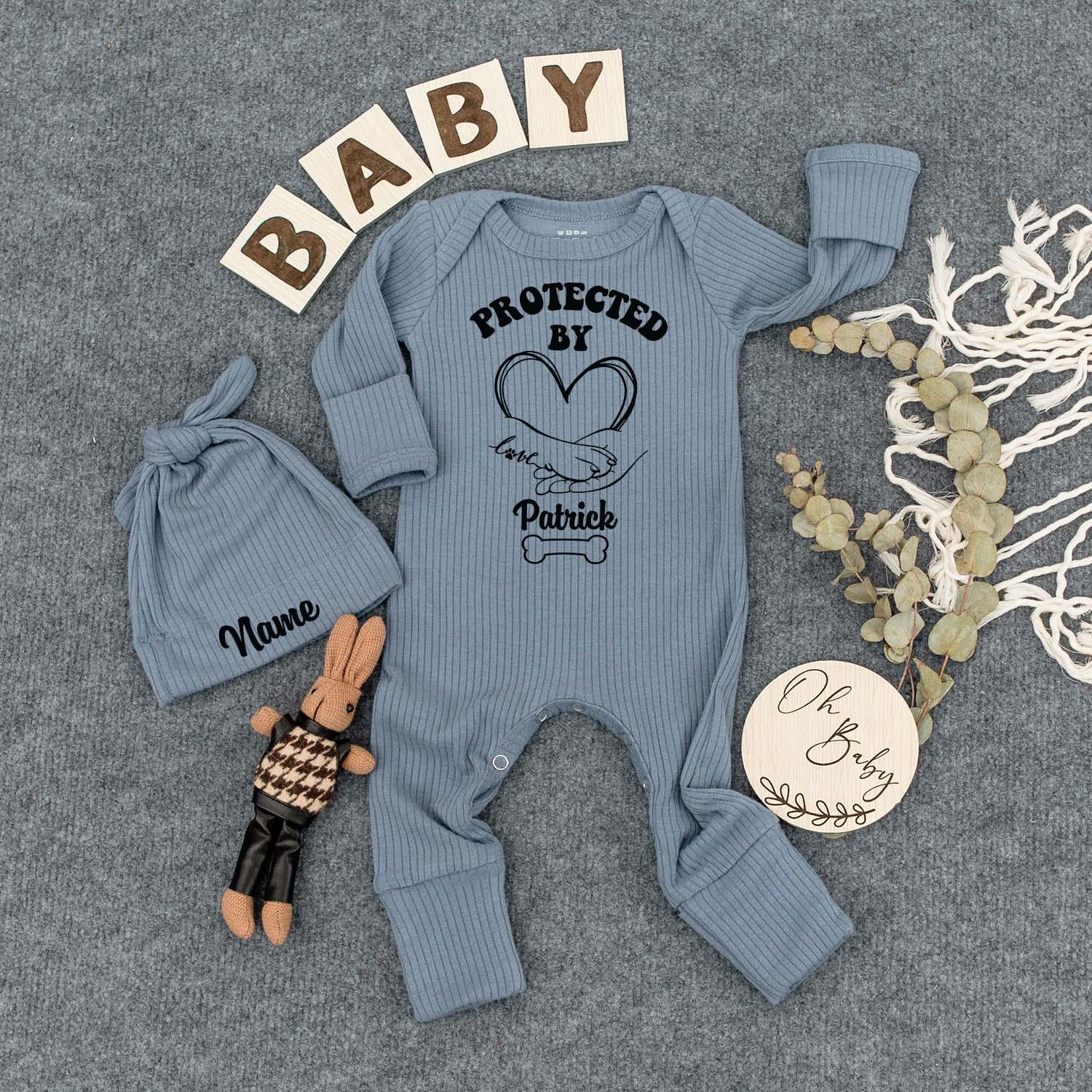 Protected By Dog Bodysuit Cute Baby Clothes Personalized Coming Soon Baby Shower Gift Newborn Outfit Boy Girl