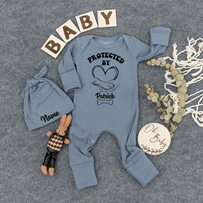 Protected By Dog Bodysuit Cute Baby Clothes Personalized Coming Soon Baby Shower Gift Newborn Outfit Boy Girl