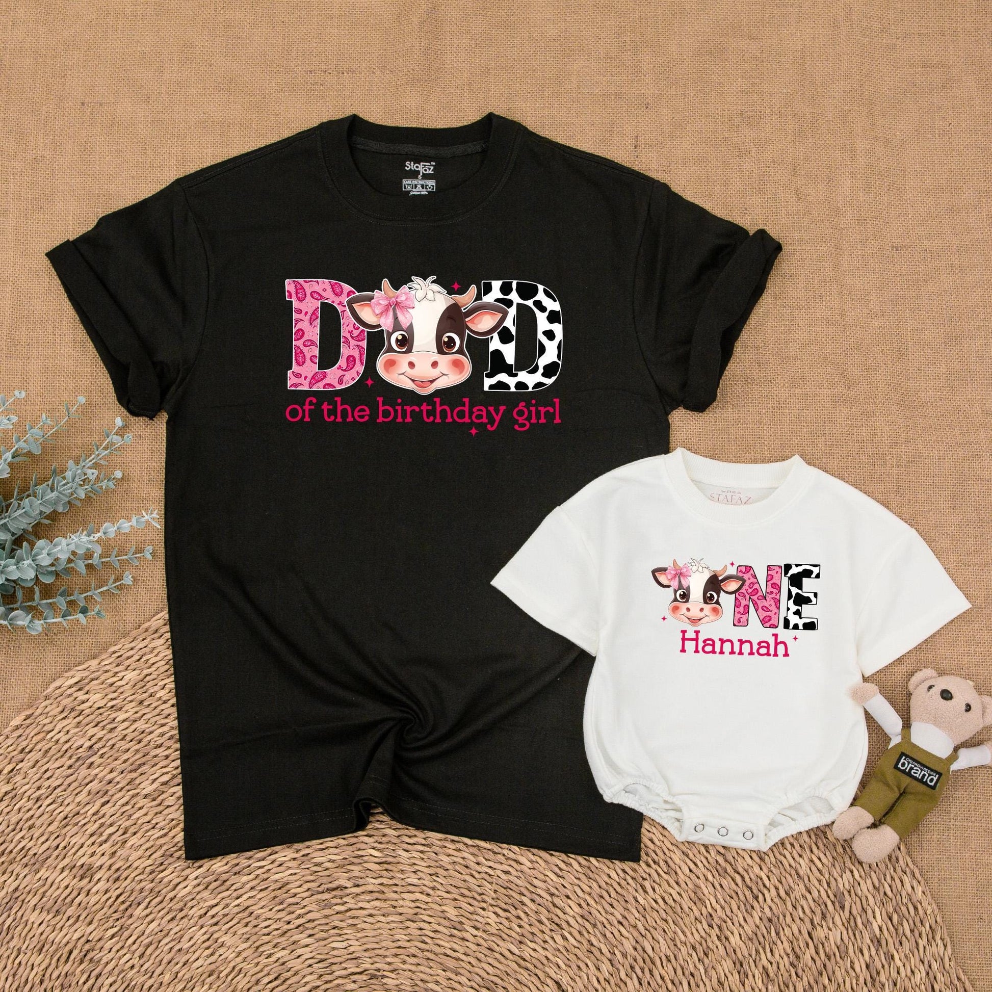 Matching Cow Print Birthday Shirts for Girls: MOM, DAD, SIS, ONE Farm Birthday Girl Outfit - Western Theme, Baby Girl First Birthday