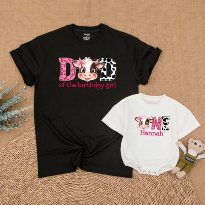 Matching Cow Print Birthday Shirts for Girls: MOM, DAD, SIS, ONE Farm Birthday Girl Outfit - Western Theme, Baby Girl First Birthday