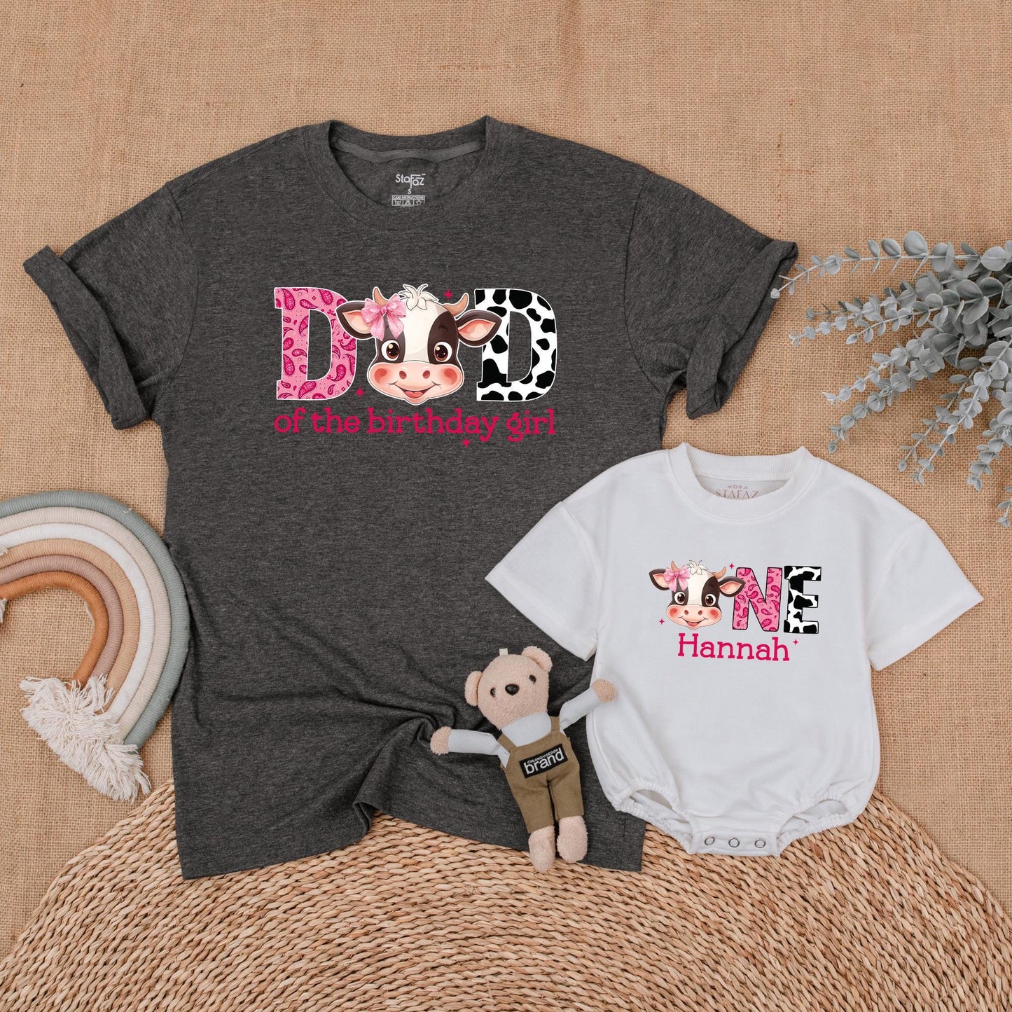 Matching Cow Print Birthday Shirts for Girls: MOM, DAD, SIS, ONE Farm Birthday Girl Outfit - Western Theme, Baby Girl First Birthday