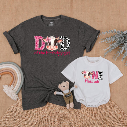 Matching Cow Print Birthday Shirts for Girls: MOM, DAD, SIS, ONE Farm Birthday Girl Outfit - Western Theme, Baby Girl First Birthday